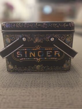 Vintage Singer Black Decorative Tin with Multicolor Inlay